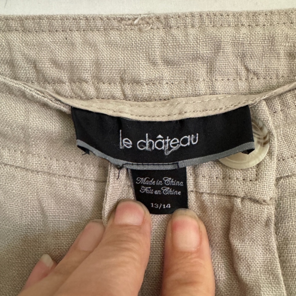 Le Chateau Womens Linen Wide Leg Pants Ankle Beige High Rise Size 13/14 - Picture 2 of 12